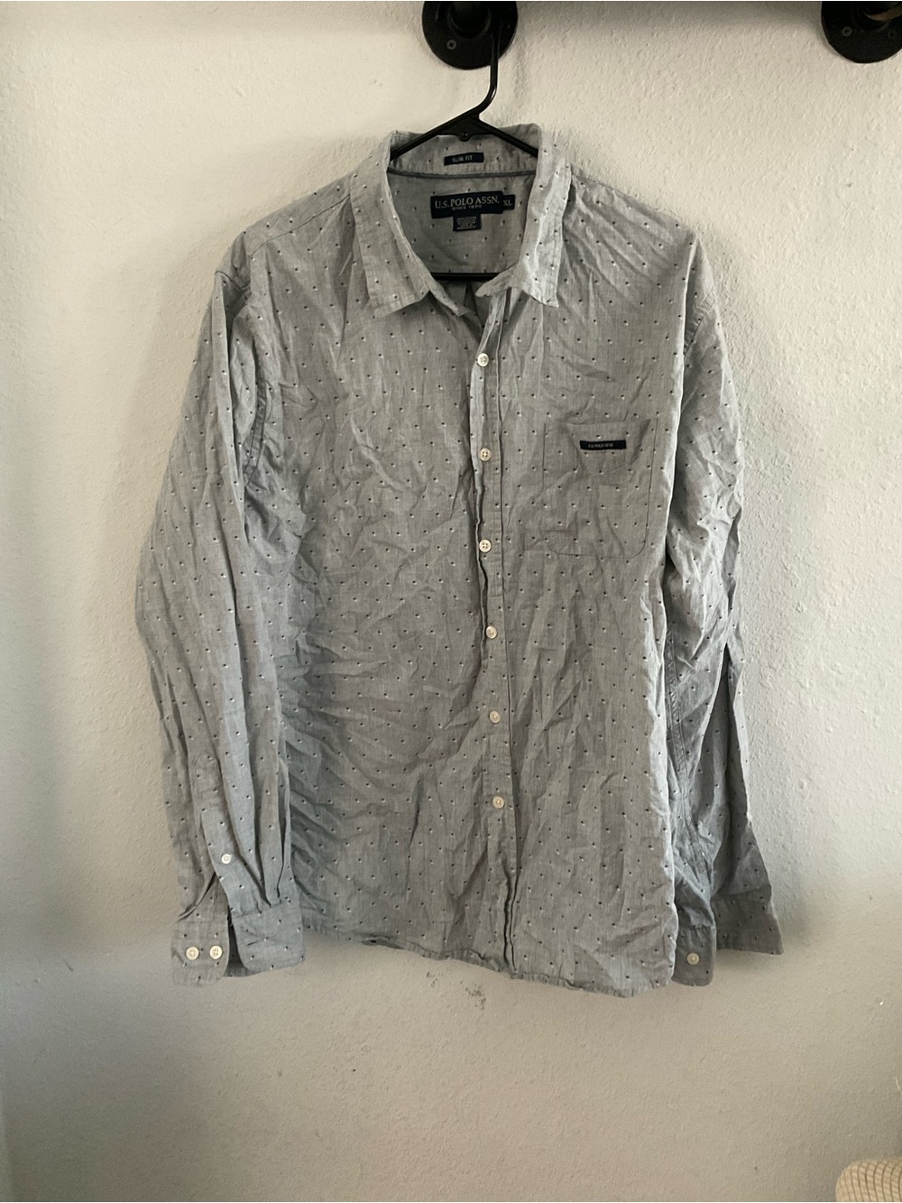 U.S. Polo Assn. Men's Light Gray Button-Down Shirt with Subtle Dot Pattern